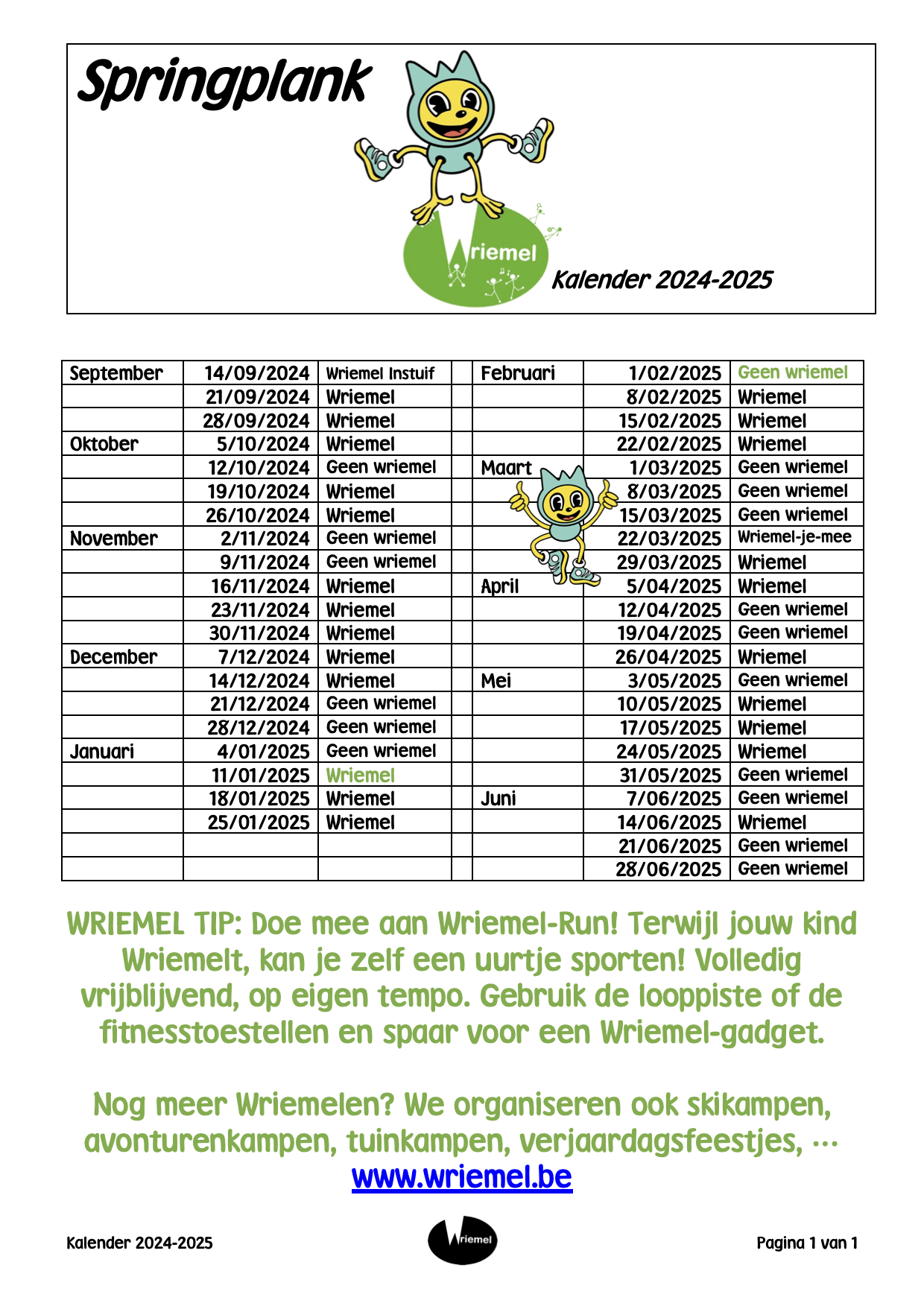 Springplank kalender