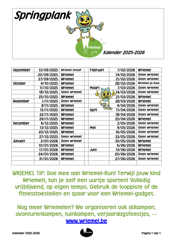 Springplank kalender